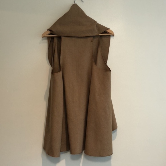 HIPSTER Row Wool Blend Cardigan Vest taupe beige brown sleeveless drape cardigan - Picture 6 of 7